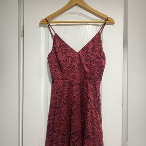 Maroon Lace Flare Midi Dress